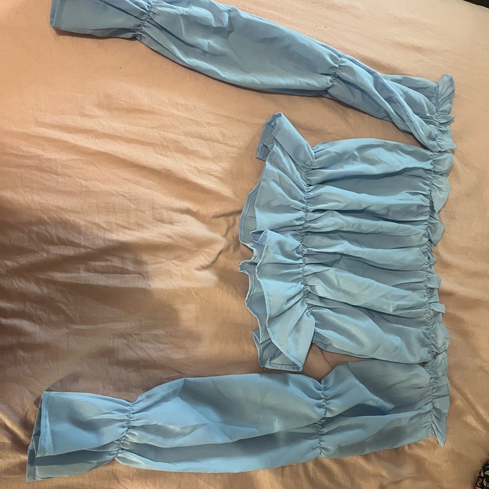 Blue Off-Shoulder Ruffled Top
